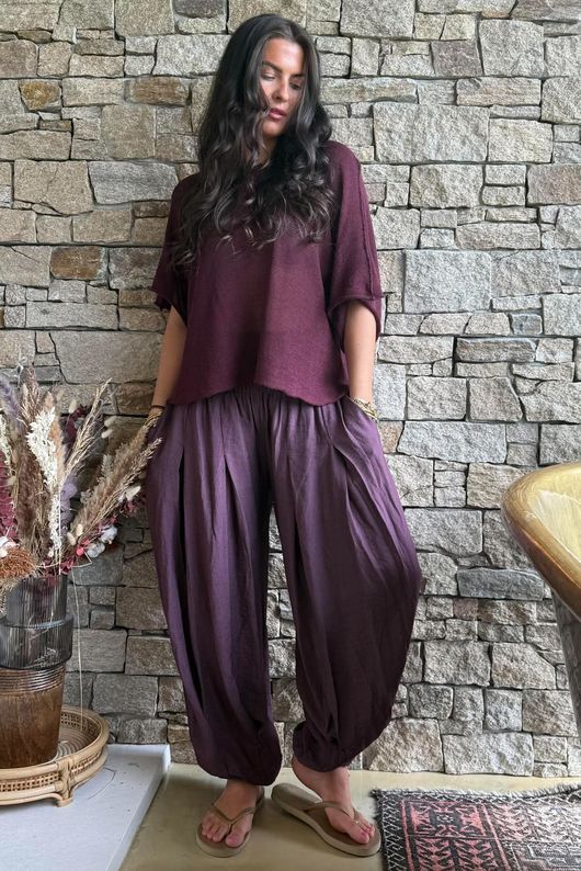 Basso Shirring Genie Pant Deep Damson